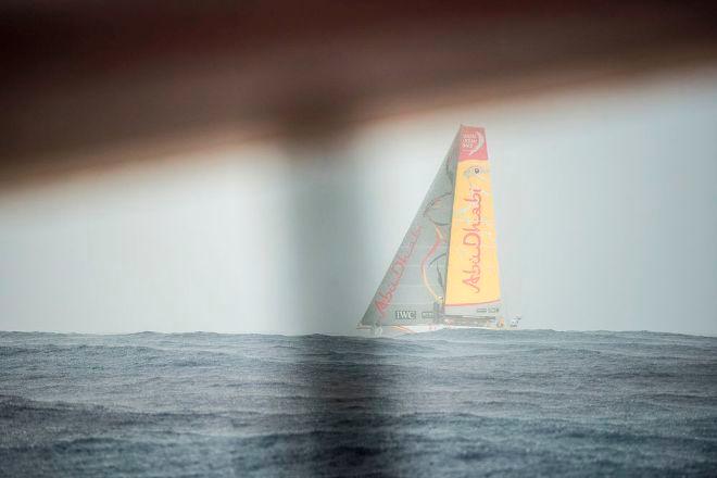 Leg 4, Day 16 - Abu Dhabi ahead - - We were this close at sunrise. And then Azzam slammed us - Sam Greenfield. Dongfeng managed to pull back ahead though, by just 0.2nm - Volvo Ocean Race 2014-15 © Sam Greenfield/Dongfeng Race Team/Volvo Ocean Race